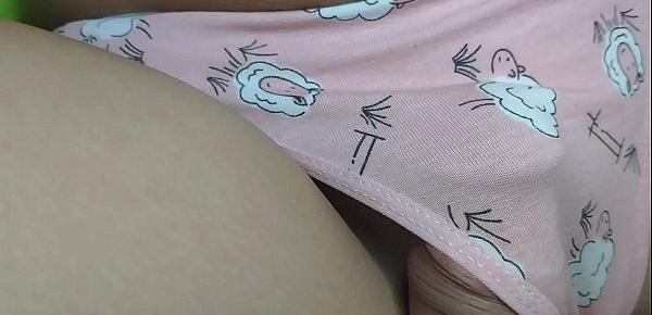  Daddy plays with my cute panties and cums in my tight pussy